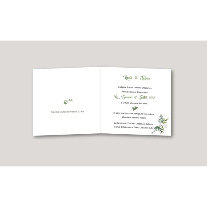 FAIRE PART MARIAGE invitation feuilles EUCALYPTUS personnalise