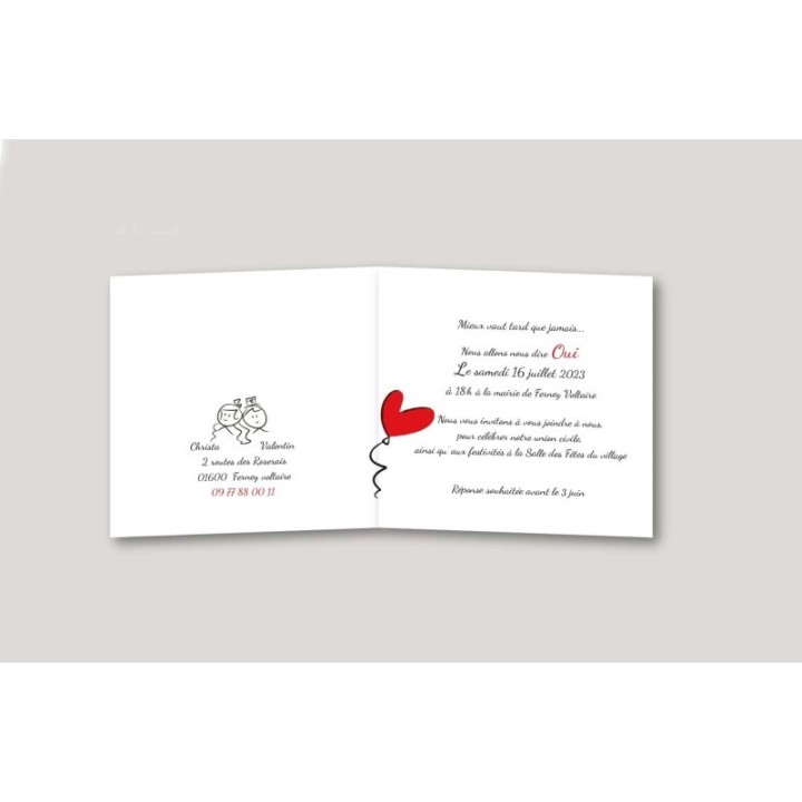 carte invitation MARIAGE humour, SARRANZA, dessin rigolos des maries