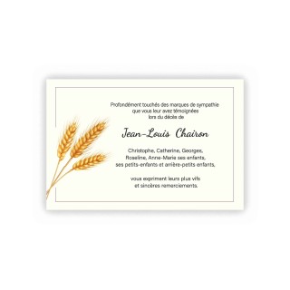 CARTE DECES 3 épis de blé,   remerciements deuil tradition