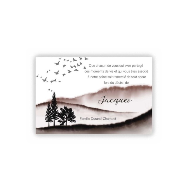 carte remerciements décès paysage horizon paisible