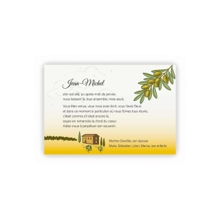 carte remerciement décès  PAYSAGE et terre ou naissent des oliviers