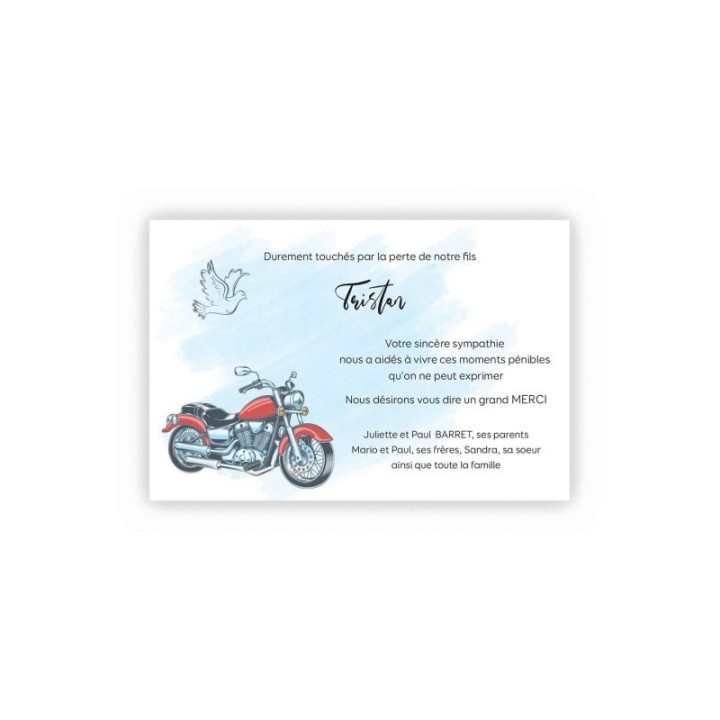 carte condoléances la moto sans le motards fond  ciel bleuté