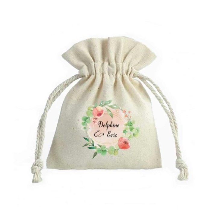 POCHON EN TOILE  customise personnalise couronne florale
mariage