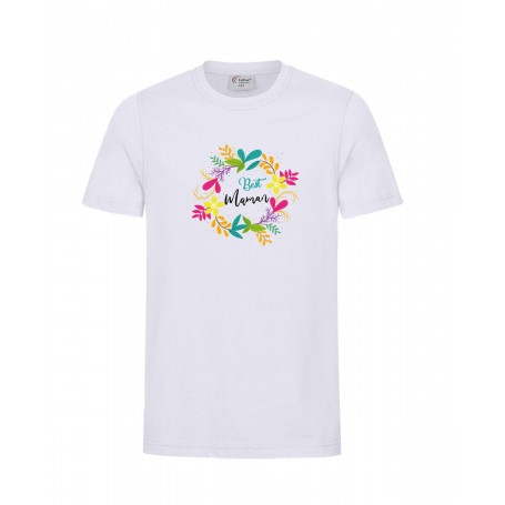 T-shirt blanc personnalise  coloré de fleurs pour maman, mamie, anniversaire