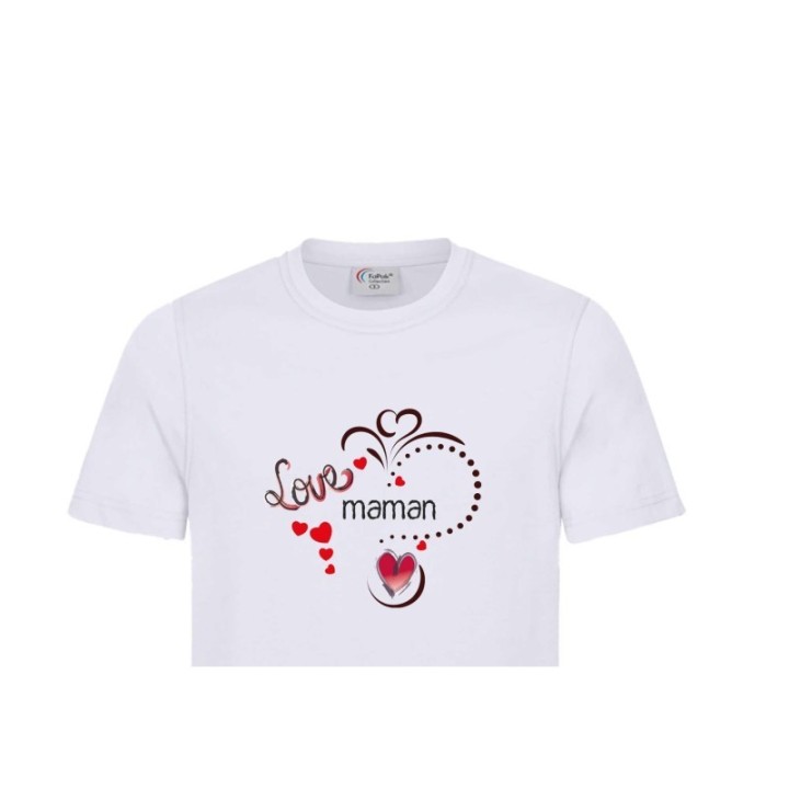 T-shirt blanc FLOCAGE  COEUR  pour le fête des mères des mamies, t-shirt anniversaire