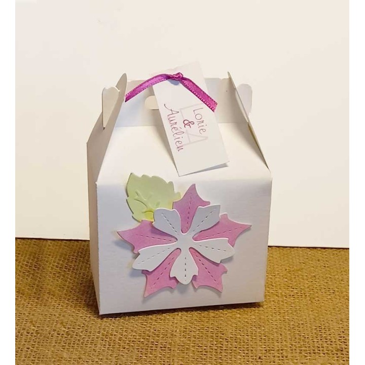 BOITE A DRAGÉE FLEURS rose 3D personnalisée Prénoms