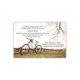 CARTE remerciements décès illustrée d'un vélo paysage en pleine nature à la campagne