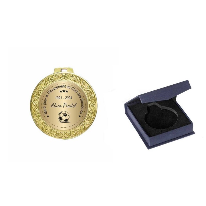 Médaille OR Football  70 mm et son  coffret écrin