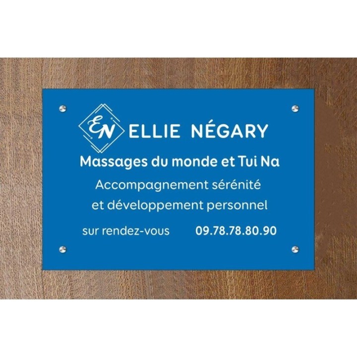 plaque pvc  économique FOND BLEU  gravure texte blanc