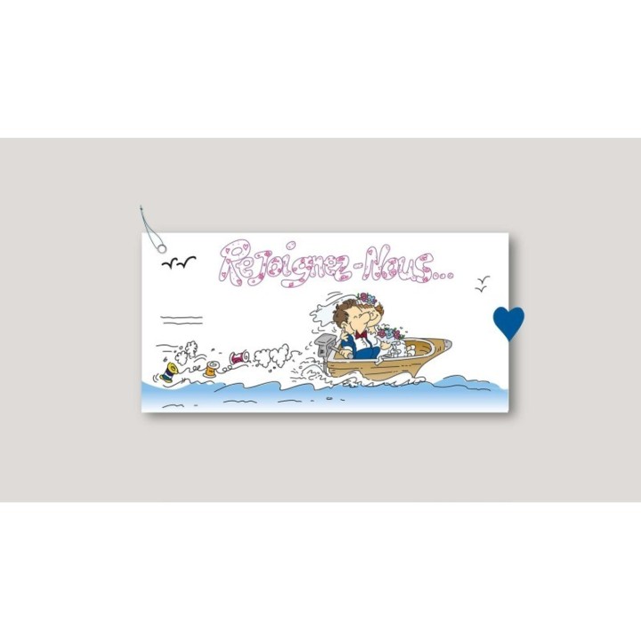 faire part mariage personnalise  signe rejoignez-nous  les amoureux en bateau