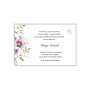 Carte remerciements décès bouquet de fleurs violet irise de majesté incruste  jolie colombe