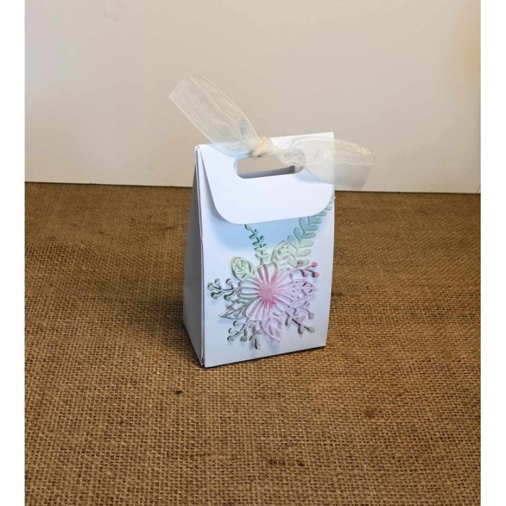 Boite a dragée FLEURS aquarelle  en 3D 
feuillage vert