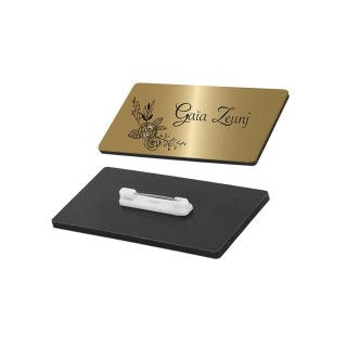 Badge gravé OR LUGANO, avec épingle au dos  fabriqué à Grenoble