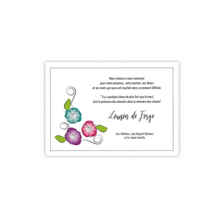 CARTE REMERCIEMENTS DÉCÈS, AQUARELLE 
 fleurs ART MODERNE