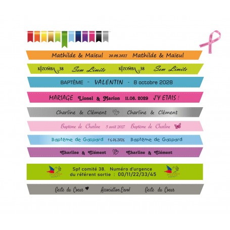 RUBAN SATIN personnalisé ou bracelet pour boite dragée, ballotin, sachets de semences