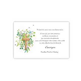 CARTE Remerciement décès  CROIX, en feuillages de cerisier st Lucie