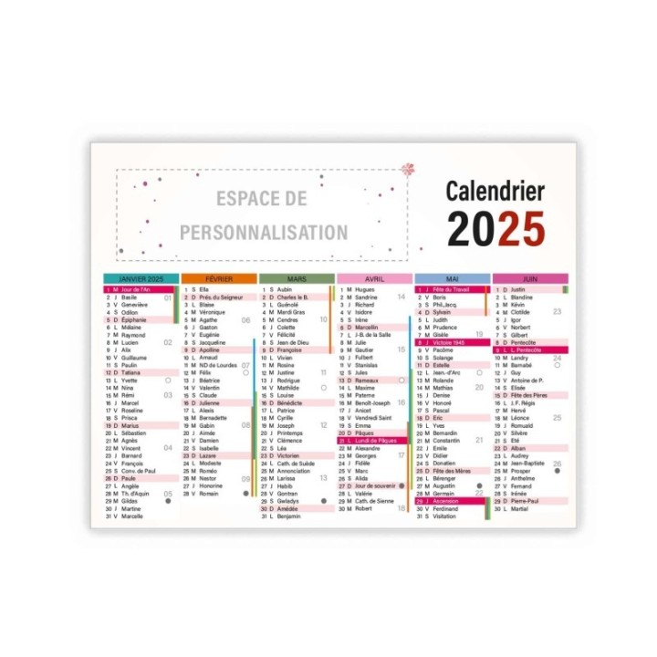 Calendrier personnalise FORMAT A5, 2 faces , 6 mois par face