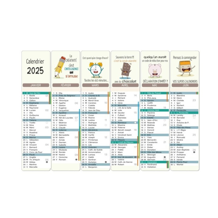 calendrier A4  6 design HUMOUR personnalise  2 faces , 6 mois par face