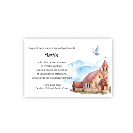 CARTE remerciement décès EGLISE DERNIERE DEMEURE, imprimeur-graveur-des-alpes.fr