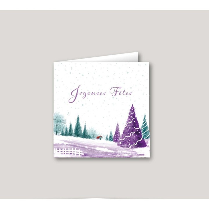 Carte de vœux PAYSAGE ENNEIGE DU CERCY,  SAPINS ET  JOYEUSES FETES