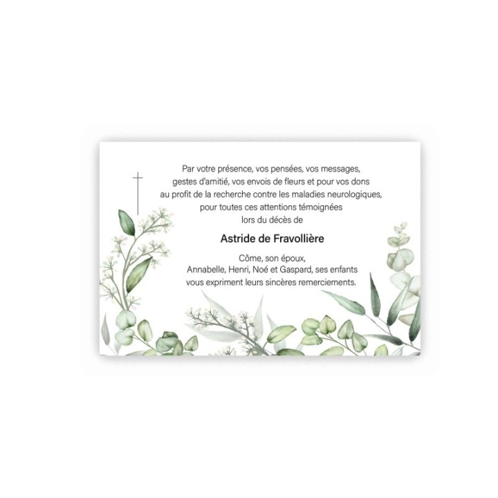 CARTE CONDOLEANCES DÉCÈS, délicat feuillage, IMPRIMEUR GRAVEUR DES ALPES