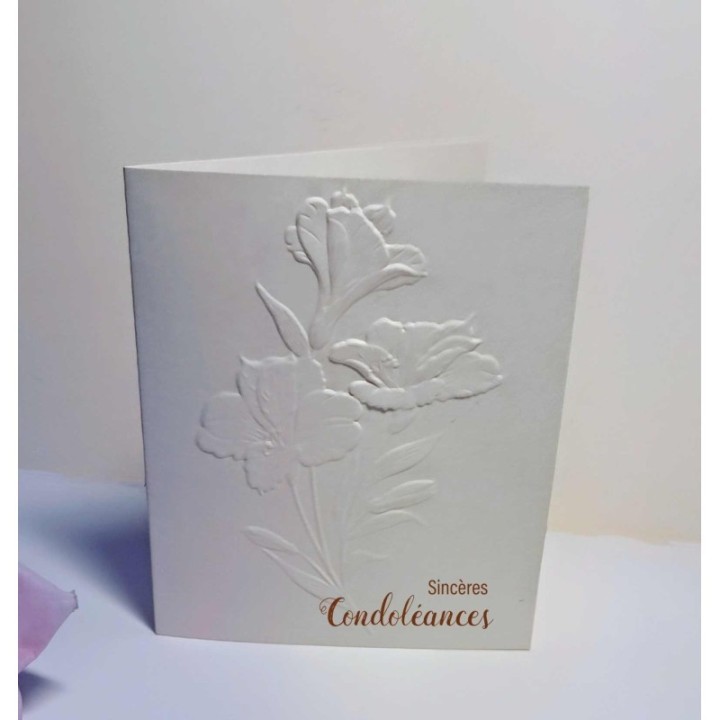 carte REMERCIEMENTS DECES,  FLEUR GAUFFREE 3D  fleurs, papier création  imprimeur-graveur-des-alpes.fr