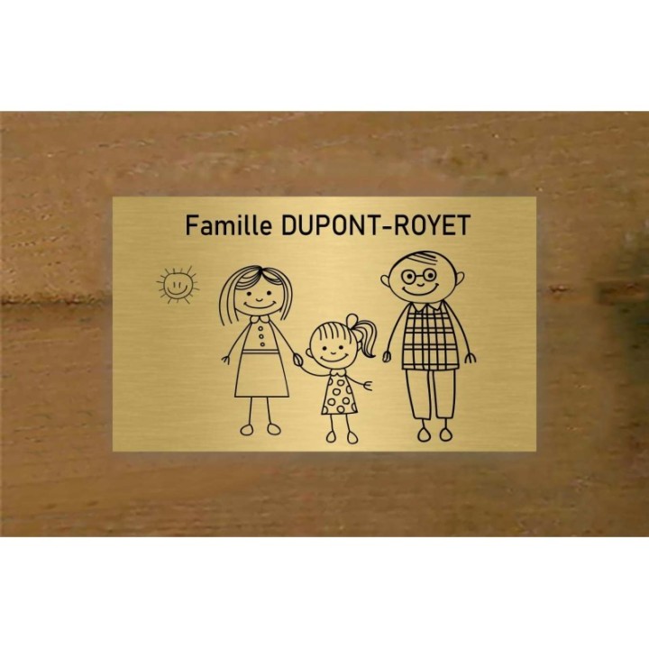 Plaque de Boîte aux Lettres OR  design FAMILLE de 3 personnes originale imprimeur graveur des alpes