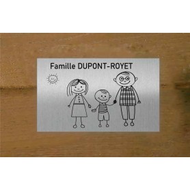 Plaque de Boîte aux Lettres AEGENTEE design FAMILLE de 3 personnes originale imprimeur graveur des alpes