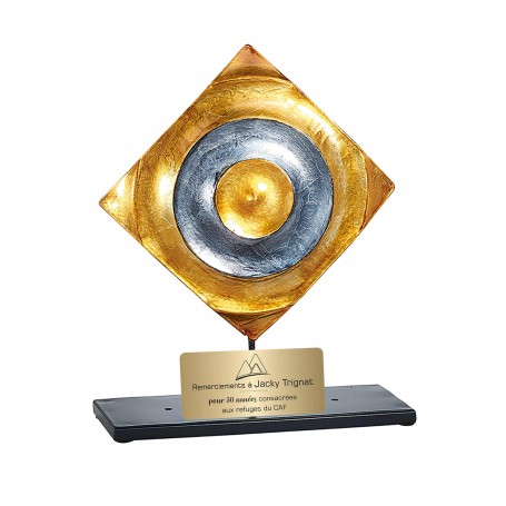 TROPHEE D'ART METALIN metal, design moderne personnalise par plaque gravee