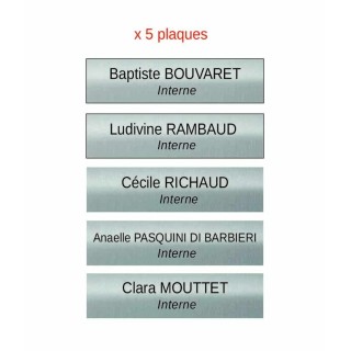 PLAQUE GRAVEE COULISSANTE, ARGENT LETTRES NOIRES 100X25 MM