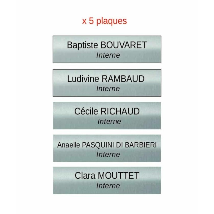 PLAQUE GRAVEE COULISSANTE, ARGENT LETTRES NOIRES 100X25 MM