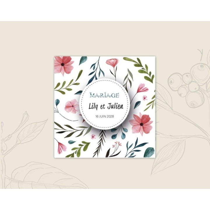 FAIRE PART invitation MARIAGE JARDIN FLEURI, carte carre imprimée recto verso