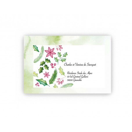 CARTE DE VISITE NOEL, thème joyeux fin d'année carte imprimée recto sur papier épais blanc 250 g,  fabrication française