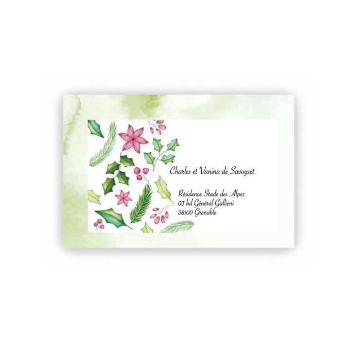 CARTE DE VISITE NOEL, thème joyeux fin d'année carte imprimée recto sur papier épais blanc 250 g,  fabrication française