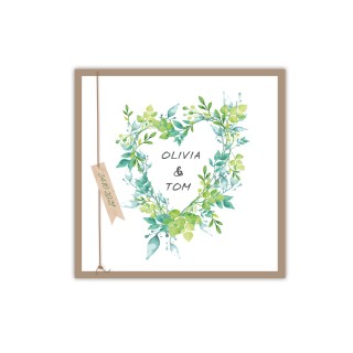 FAIRE PART MARIAGE COEUR HAWAIN EN  FEUILLAGES VERTS TENDRESSE A GRENOBLE