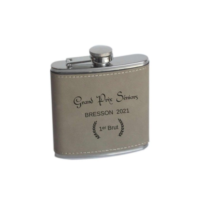 Flasque en acier revêtement simili cuir brun clair personnalisée