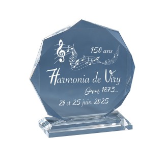 TROPHEE TRANSPARENT octogone en ACRYGLAS  personnalise  harmonie musicale