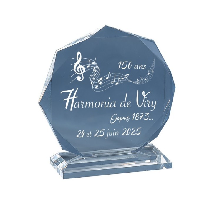 TROPHEE TRANSPARENT octogone en ACRYGLAS  personnalise  harmonie musicale