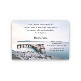 carte remerciements décès, le ponton en bois, paysage de la mer