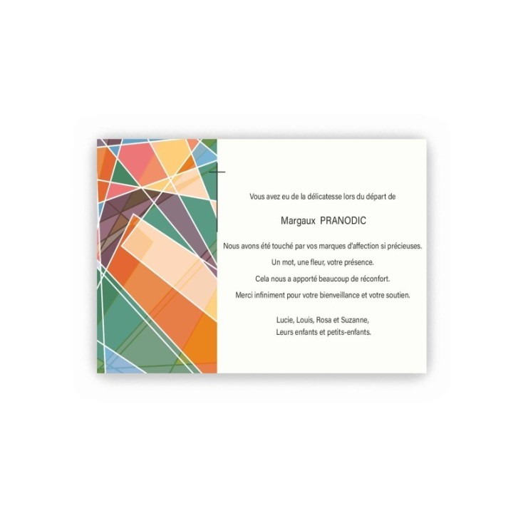 CARTE REMERCIEMENTS DÉCÈS, VITRAUX  PERSONNALISEE