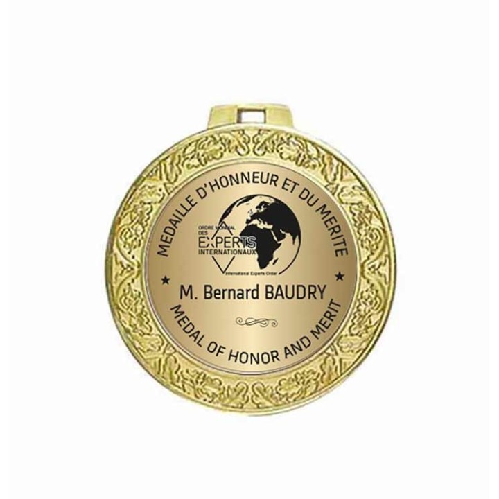 MEDAILLE doree 70mm, EXPERT INTERNATIONAUX personnalisée dans coffret écrin - imprimeur-graveur-des-alpes.fr