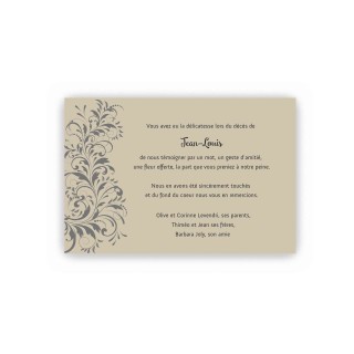 carte remerciements décès personnalise, EN PAPIER KRAFT arabesque d'ART, imprimeur-graveur-des-alpes.fr