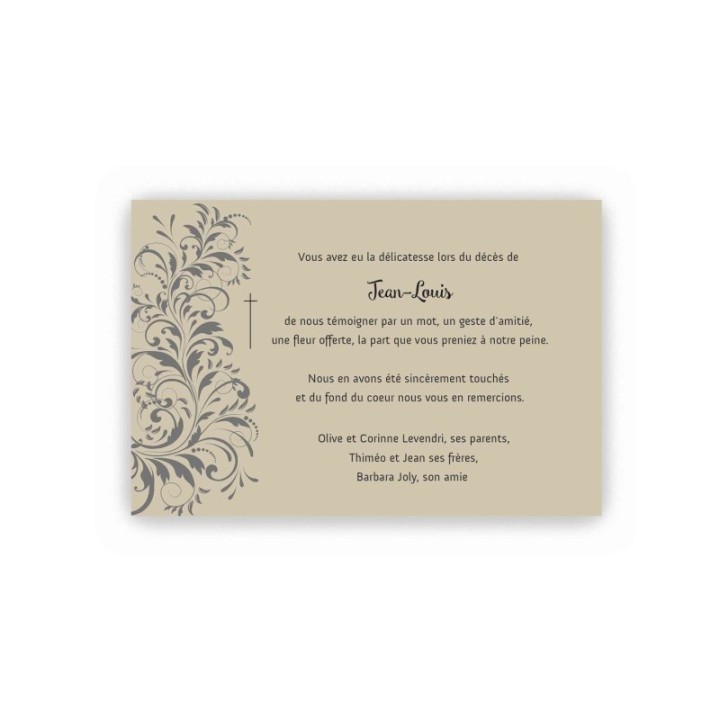 remerciement décès personnalise,  PAPIER KRAFT écologique design arabesque d'ART, imprimeur-graveur-des-alpes.fr