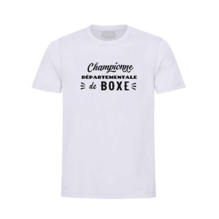 T-shirt blanc blanc DESIGN CHAMPIONNE  
DE BOXE
