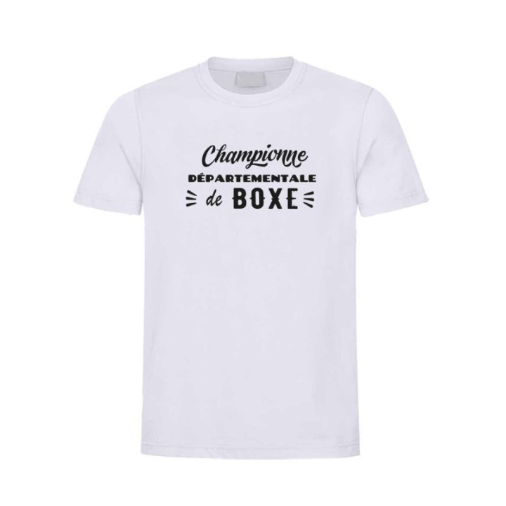 T-shirt blanc blanc DESIGN CHAMPIONNE  
DE BOXE