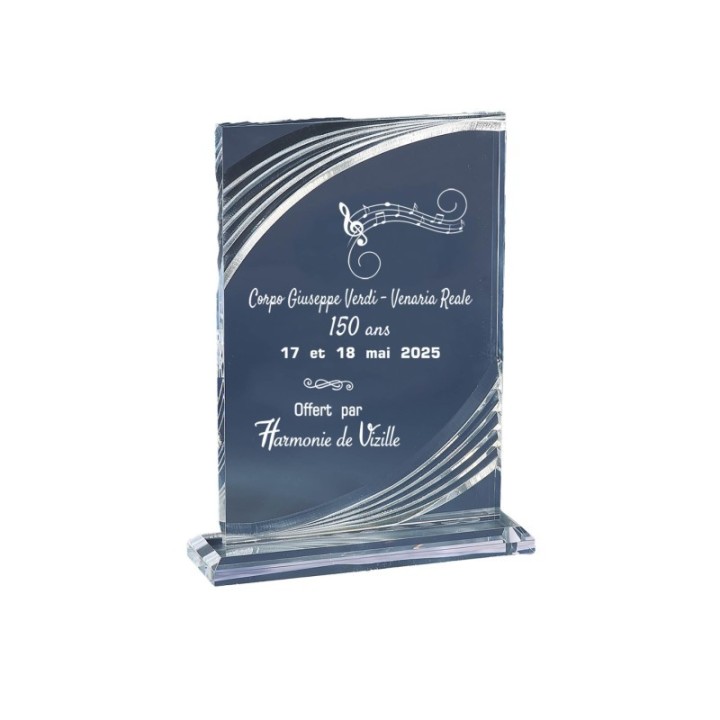TROPHEETRANSPARENT ACRYGLAS   personnalise EN GRAVURE  TEXTE ET note musique