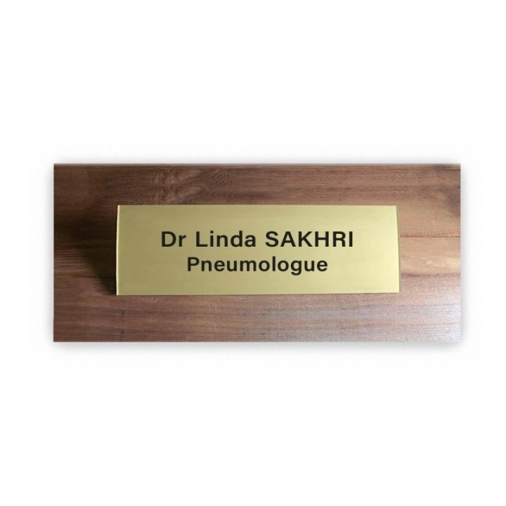 PLAQUE DE PORTE en plexiglas OR LETTRES NOIRES de 160x55 mm gravure Grenoble