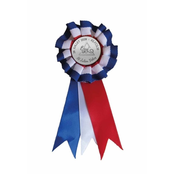 COCARDE TRICOLORE personnalisée AU CENTRE ARGENT