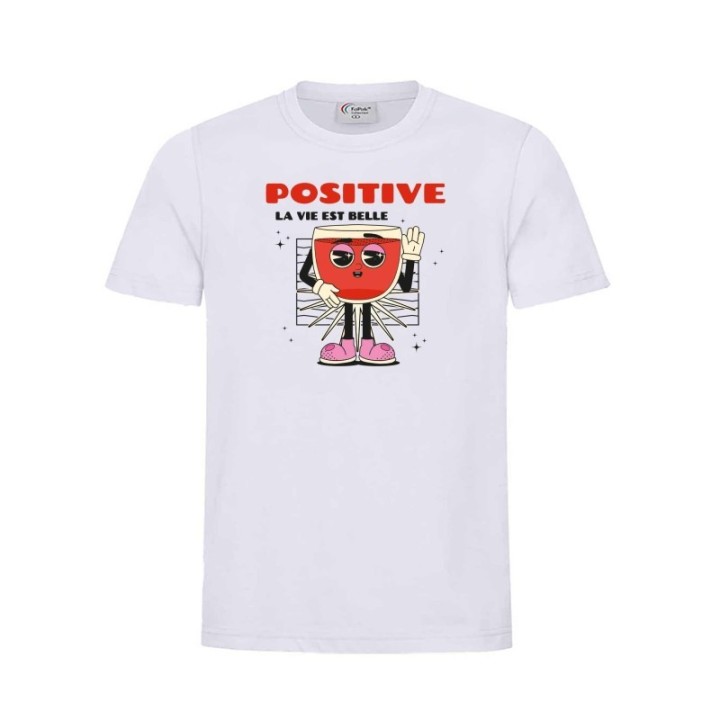 T-shirt blanc 140G personnalise  positive attitude  belle signature