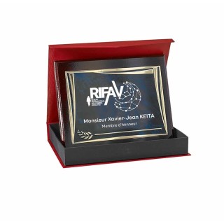 trophée récompense en métal marbre bleuté  SON cadre design or, luxueux  PERSONNALISE logo unique à remettre en de cadeau